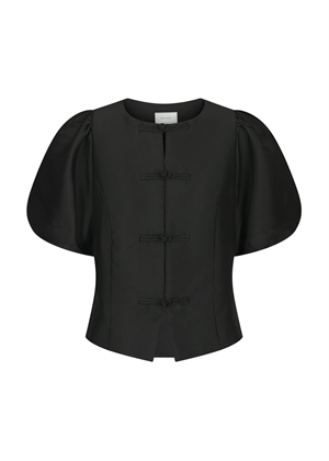 Anela mandarin dull satin bluse Sort Neo Noir 